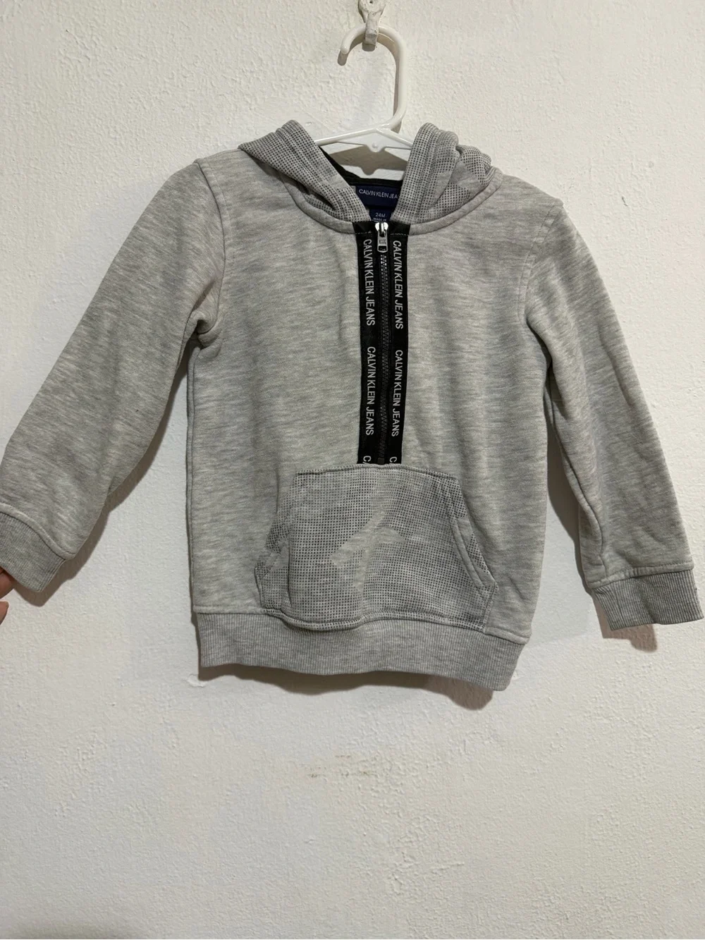 Calvin Klein Jeans Kids Grey Pullover Hoodie with Branded Drawstrings